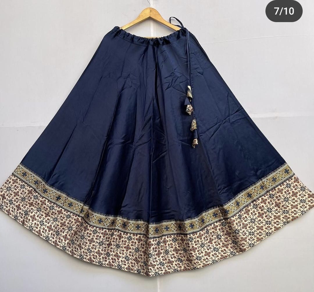 Pure Gagi Silk Skirts with Ethnic Touch - Navy