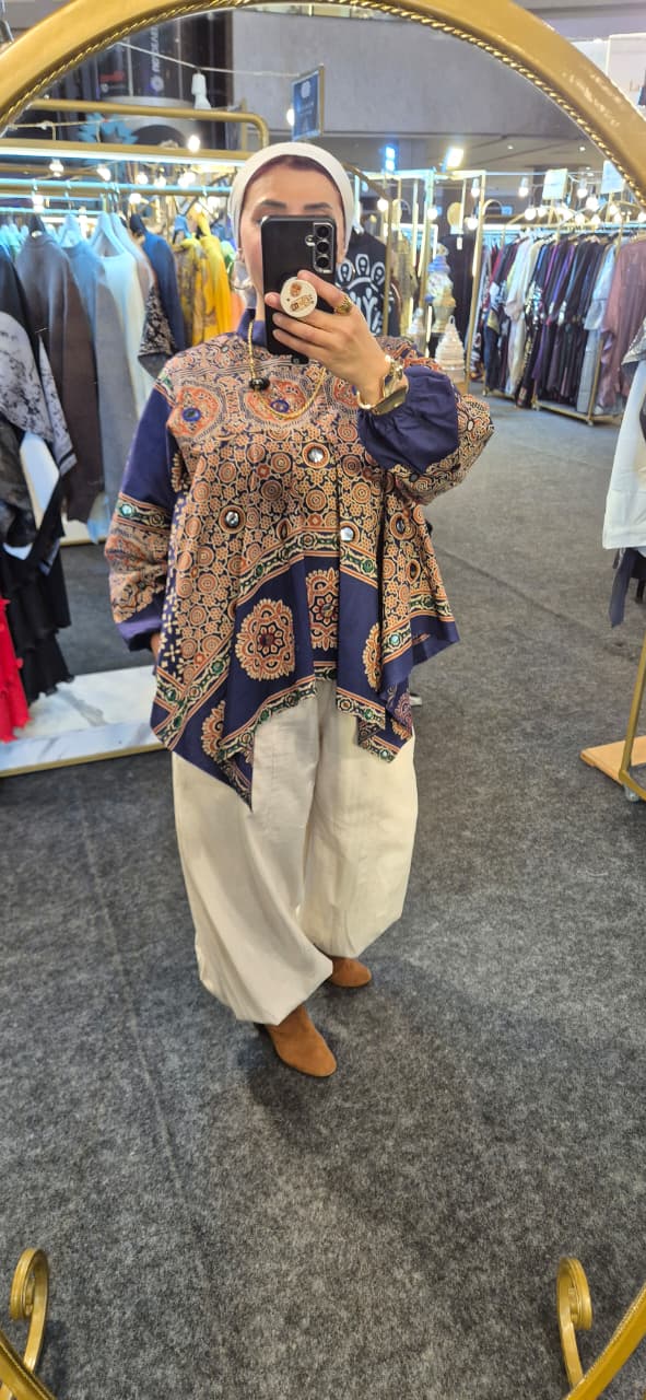 Blue Embroidered Pure Cotton Top