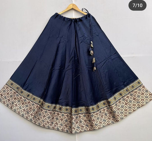 Pure Gagi Silk Skirts with Ethnic Touch - Navy