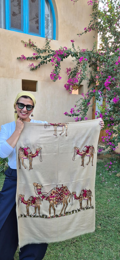 Camel Herd Collection Pure Cashmere Shawls With Silk Threads Embroidery