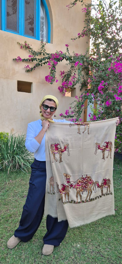Camel Herd Collection Pure Cashmere Shawls With Silk Threads Embroidery