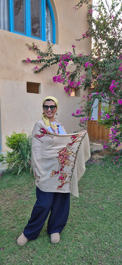Camel Herd Collection Pure Cashmere Shawls With Silk Threads Embroidery