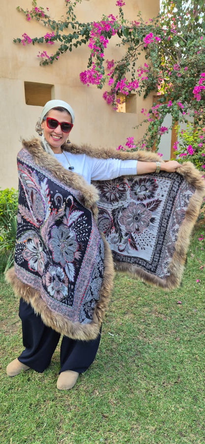 Double Layered Reversible Fur Shawls  Pure Boiling Wool Size