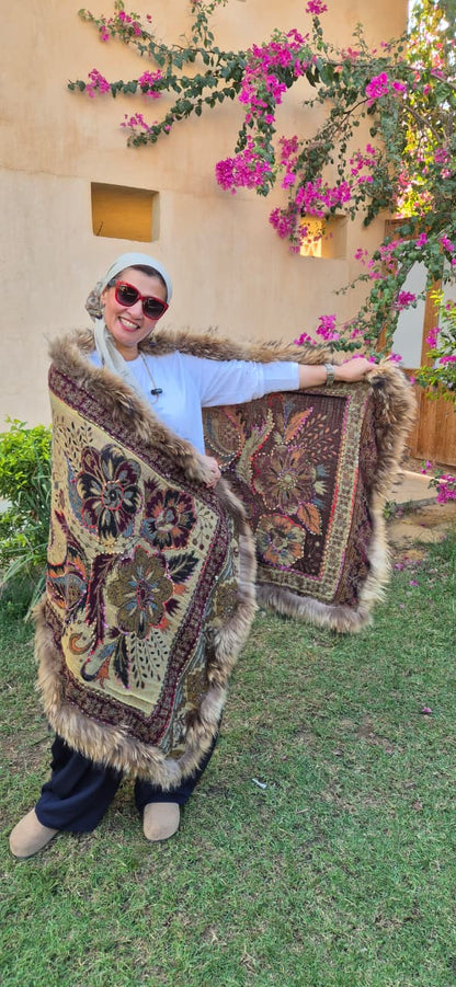 Double Layered Reversible Fur Shawls  Pure Boiling Wool Size