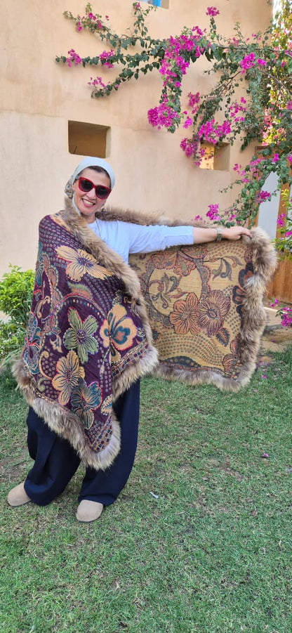 Double Layered Reversible Fur Shawls  Pure Boiling Wool Size