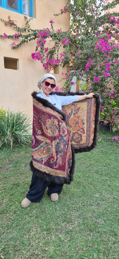 Double Layered Reversible Fur Shawls  Pure Boiling Wool Size