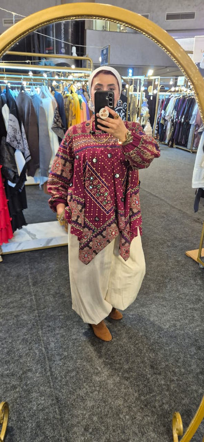 Burgandy Embroidered Pure Cotton Top