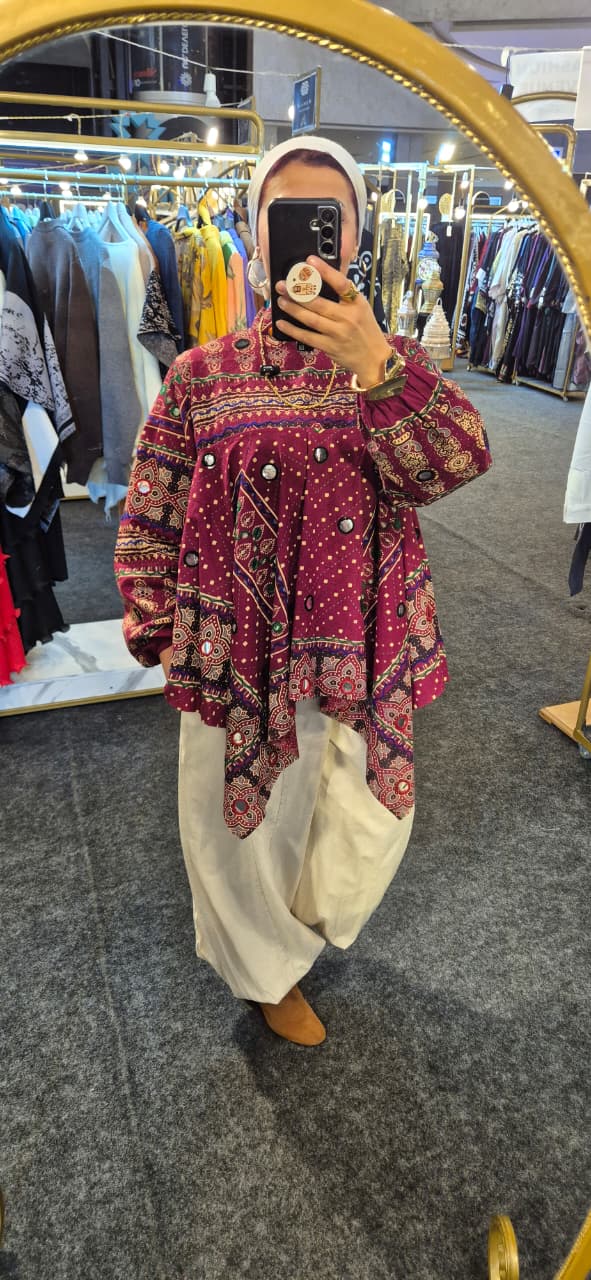 Burgandy Embroidered Pure Cotton Top