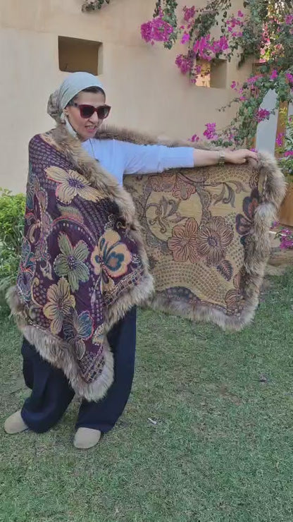 Double Layered Reversible Fur Shawls  Pure Boiling Wool Size