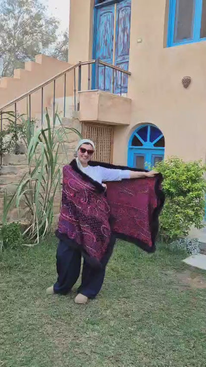 Double Layered Reversible Fur Shawls  Pure Boiling Wool Size