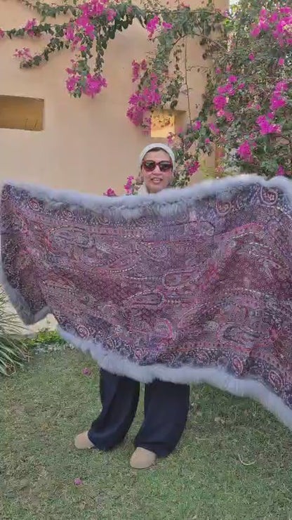 Double Layered Reversible Fur Shawls  Pure Boiling Wool Size