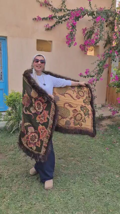 Double Layered Reversible Fur Shawls  Pure Boiling Wool Size