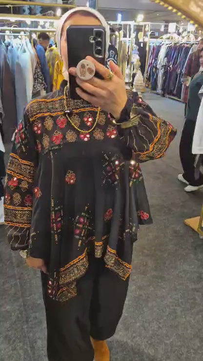 Black Embroidered Pure Cotton Top