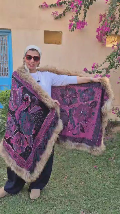 Double Layered Reversible Fur Shawls  Pure Boiling Wool Size