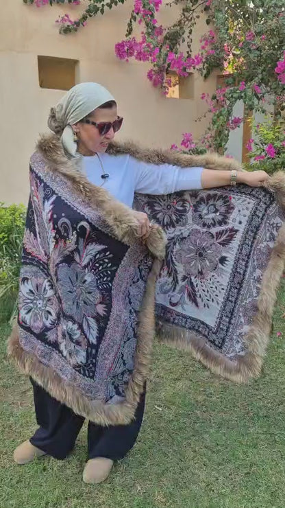 Double Layered Reversible Fur Shawls  Pure Boiling Wool Size