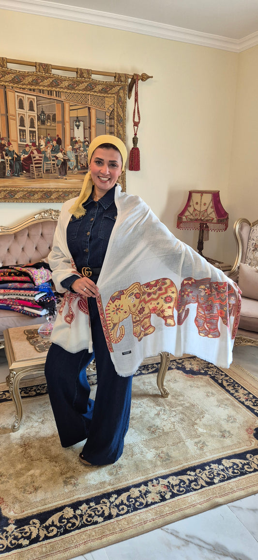 Fine Baby Cashmere Shawls Elephant Pattern
